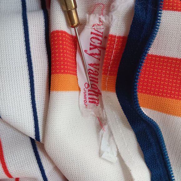 Medium Vintage Sleeveless Striped Mod Dress Stretch Polyester Knit 1960's Mod - Picture 9 of 9